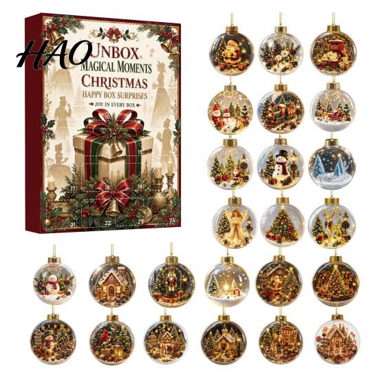 Interactive Holiday Countdown Christmas Advent Calendar, 24 Day Box with Tabletop Decor 2D Acrylic Round Ornaments, Festive Tree Hanging Decorative