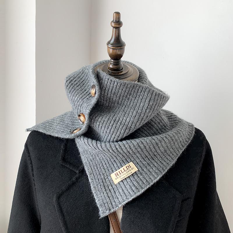 

Кнопочный вязаный гетр для шеи женский премиальный зимний корейский универсальный ложный воротник шерстяная накидка для шеи One Size серый