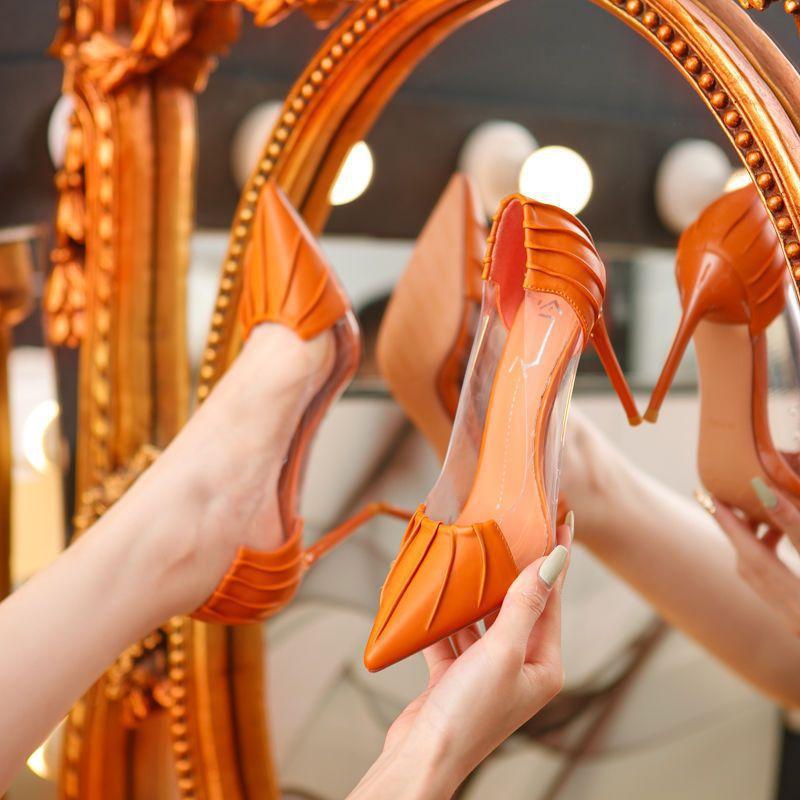 Fashion Women Shoes 2024 Spring Pumps Beige High Heels Work Dress Professional Pointed Wedge Sandals Ladies Shallow Mouth Latest 12cm Me