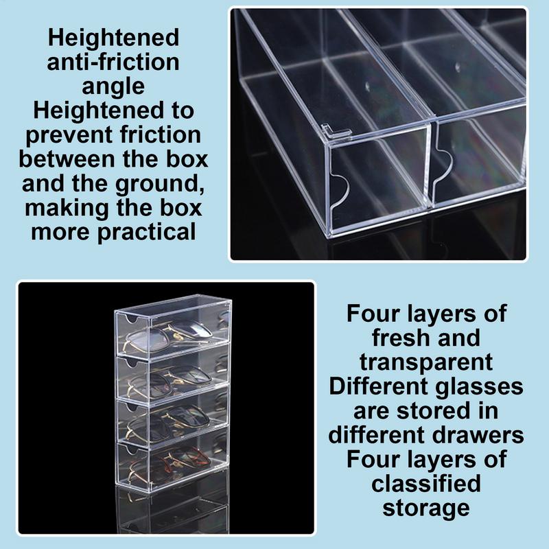Acrylic Glasses Organizer Clear Sunglass Storage 4-Layer Tabletop Eyeglass Display Case Eyewear Collection Box For Jewelry Watch