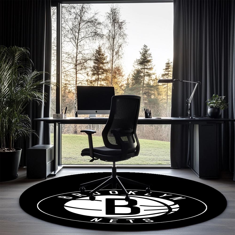 Brooklyn Nets Printed Round Rug Carpet Chair Rug Area Rug Entryway Doormats,for Office Chair Living Room Bedroom Kitchen Room.