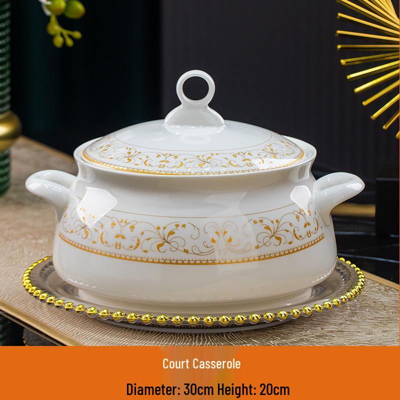 Sun Island Goldrand Bone China Tiefer Teller: Suppen-, Abendessen-, Reis- und Dessertteller - Elegantes Keramikgeschirr.