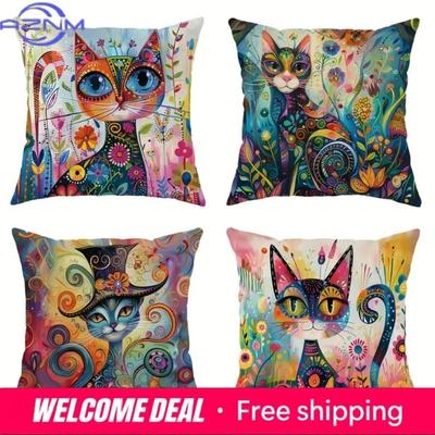 Home Decor Colorful Fantasy Cats Pattern Pillow Cover Pattern Cushion Cover Suitable For Sofa Bedroom Car Pillow Cover