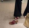 Retro Spice Girl Style~ French Square Head High Heel Slippers Women's Summer Outer Wear Korean Version Wrap-Up Open-toed Stiletto Sandals