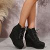 Fashion Wedges High Poe Heels Ankle Boots Women's Retro Suede Lace Up Autumn Shoes Casual Solid Platform Fashion Gladiator Botas Pumps