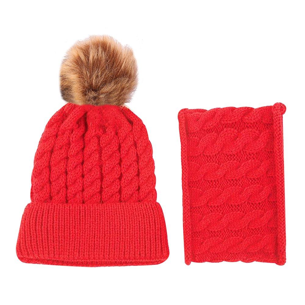 

2Pcs/Set Ear Protection Kids Beanie Caps Warm Knitted Scarf Cap Children Hat Scarf Set Toddler червоний