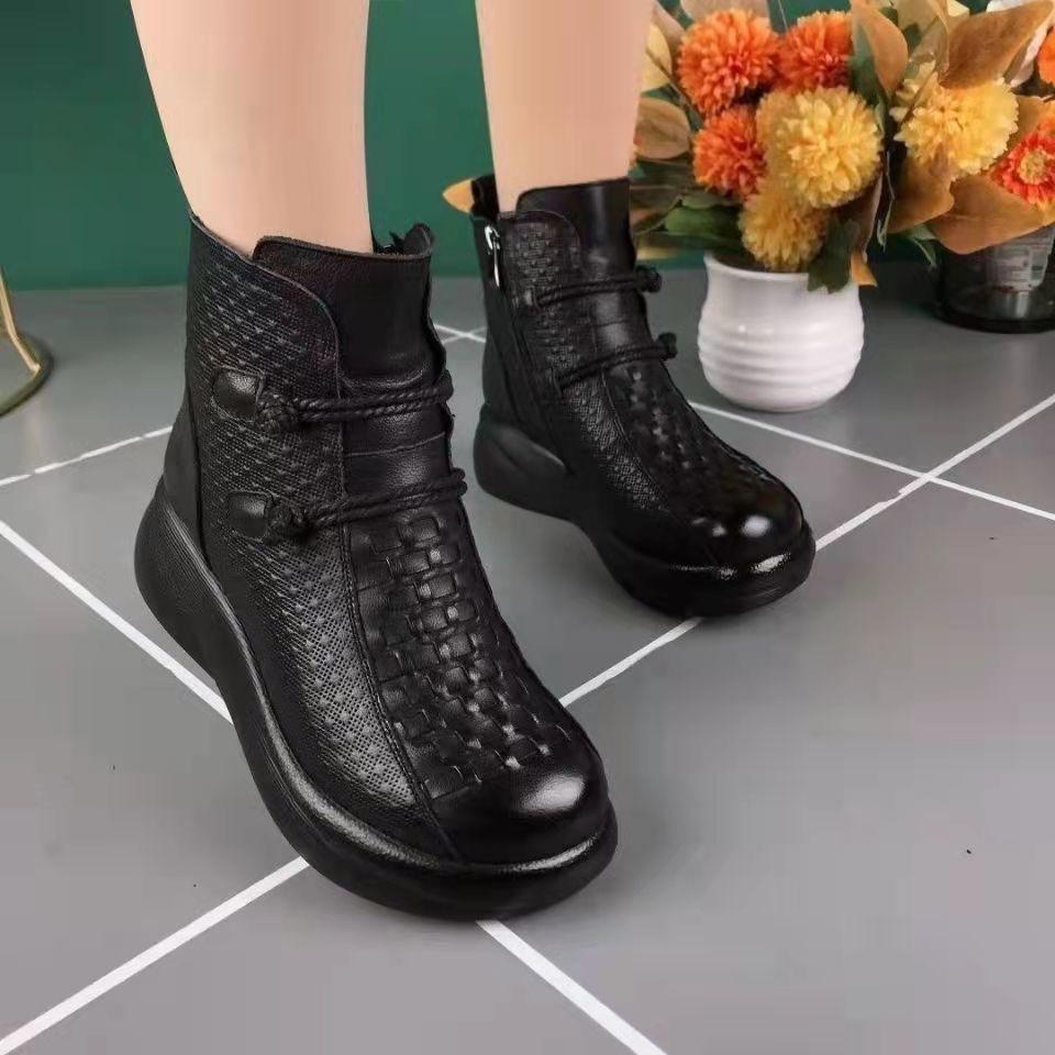 Autumn and Winter Women's Platform Boots Ankle Boot Retro Mom Shoes Ethnic Warm Plush Comfy Soft Sole Waterproof Female Footwear Botas