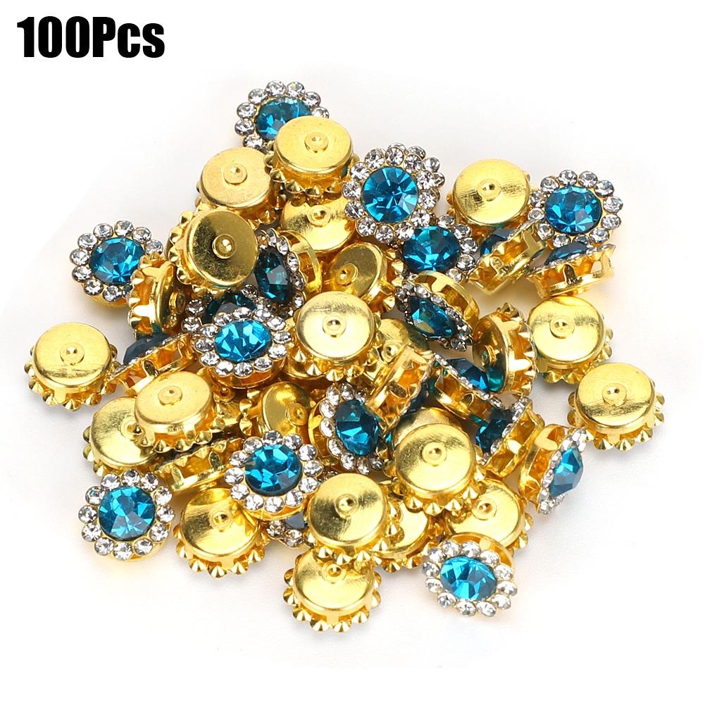 

100 шт. круглые кольца со стразами, швейные кристаллы, бусины, синий тип, художественная кнопка «сделай сам», 10 мм