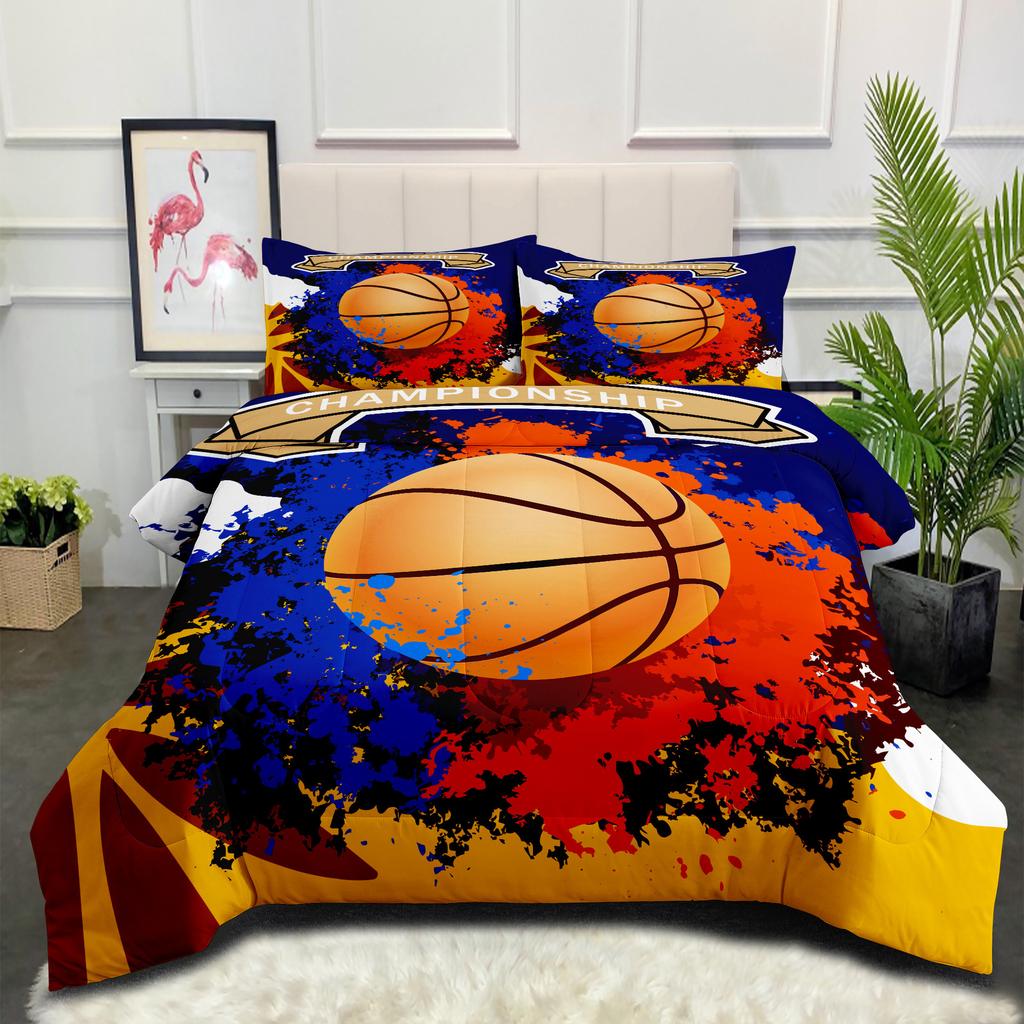 Fett-Steppkern-Kugel-Sport Basketball Fußball Doppelbettdecke Federseide Baumwolle Bettbezug Dreiteiliges Set