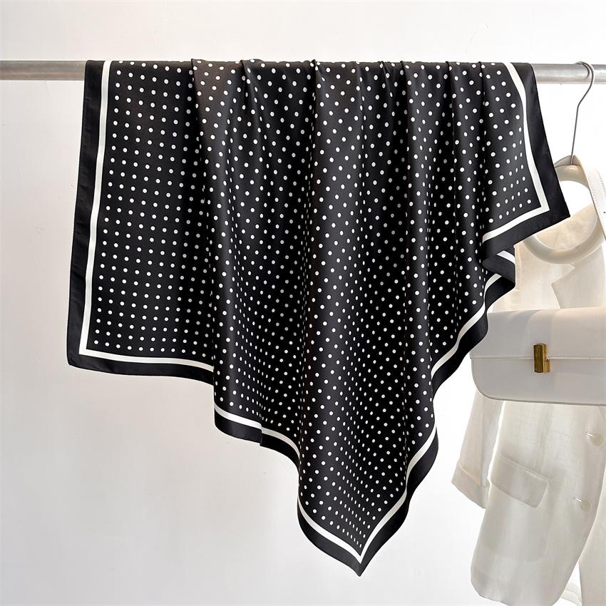 Literary Polka Dot Korean Version Printed Silk Scarf 90Cm Twill Silk Scarf Light Luxury Versatile Large Square Scarf Shawl Headscarf