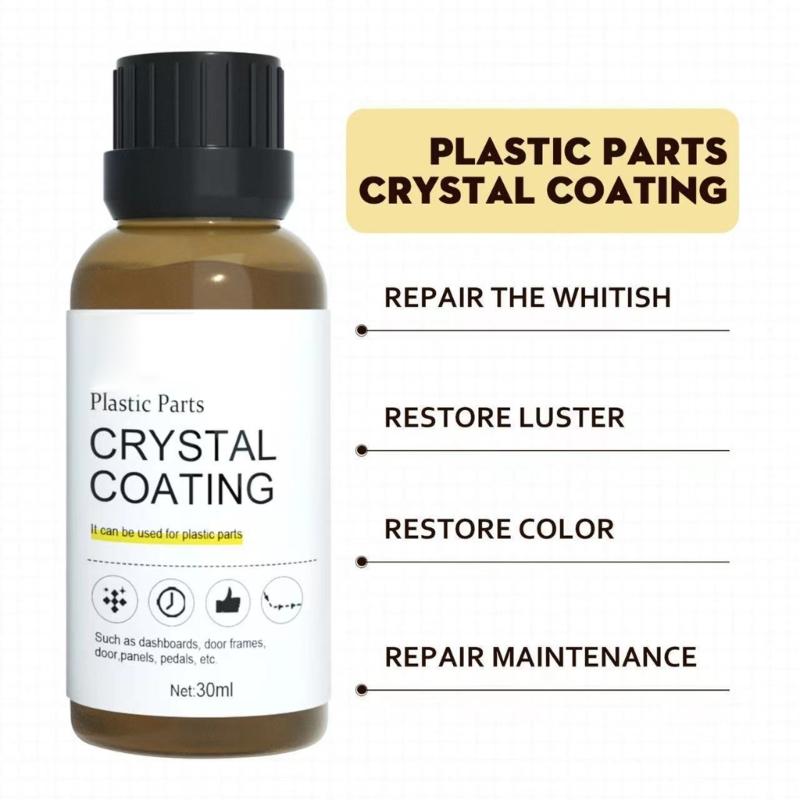 Revitalizador de Plásticos Automotivos 30ML Revestimento de Cristal Impermeável Resistente a Riscos Cuidado Interno Realça o Brilho Repele a Sujeira