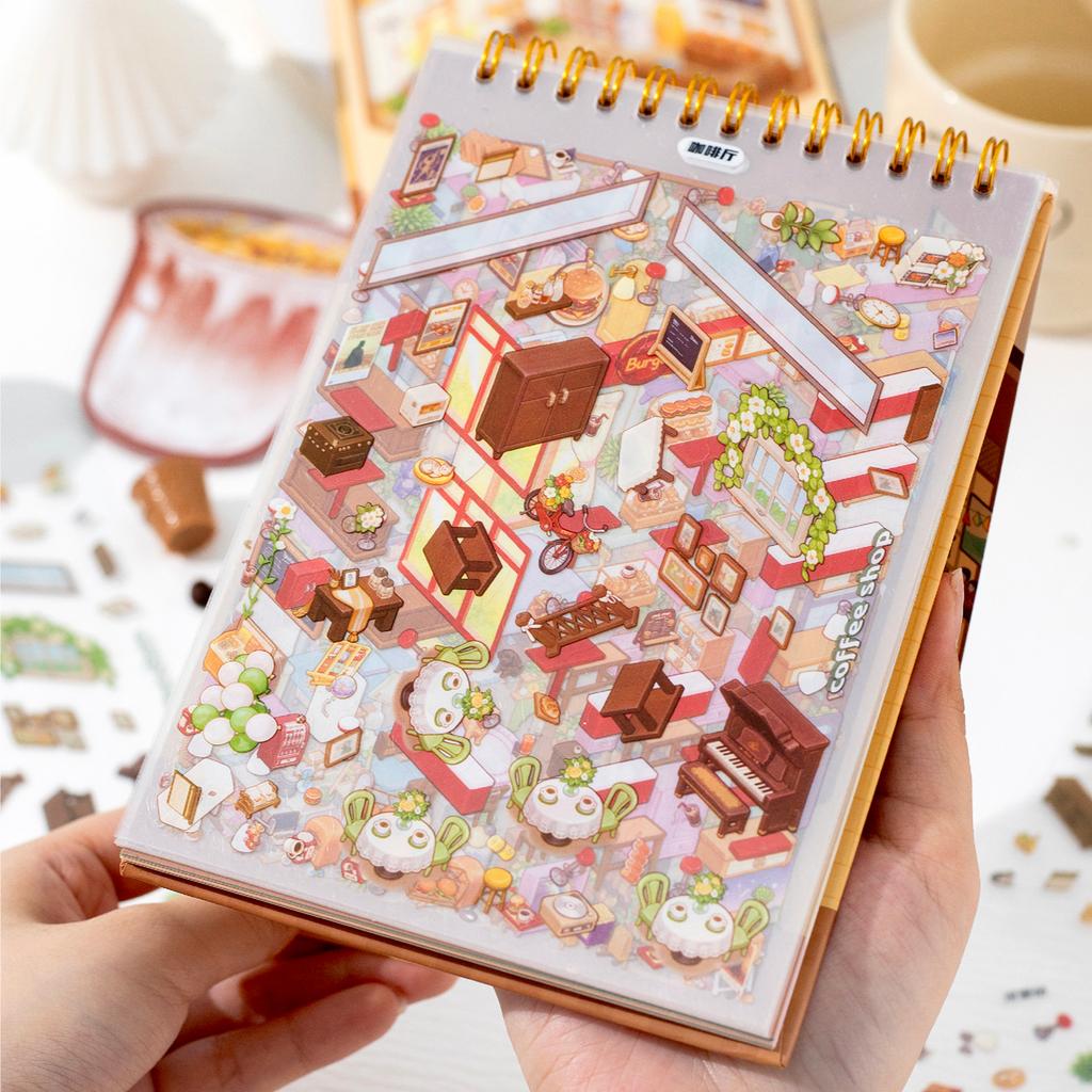 20sheets/bag Sticker Book 3D Town Scenery Flip Stickers Scrapbook Stationery DIY Handbook Decoration For Phone Case Notebook