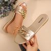 Damenschuhe, Modische Hausschuhe für Damen, Unifarbene Metallverzierungen, Eckige Flache Schuhe, Bequeme Unifarbene Einfache Hausschuhe