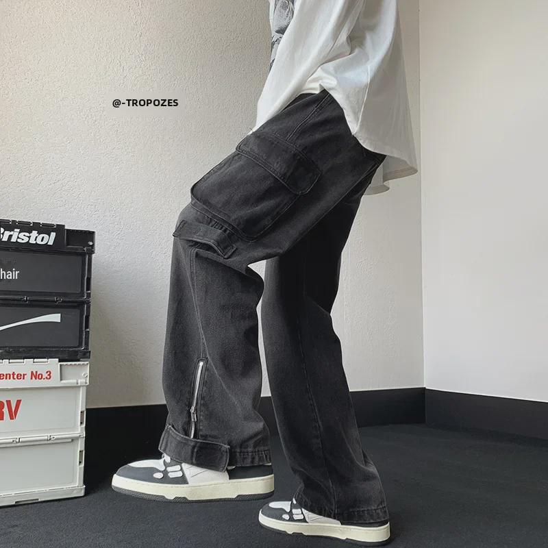 Men's American Retro Wide-Leg Jeans with Zipper Slit - Niche Design for Autumn/Winter