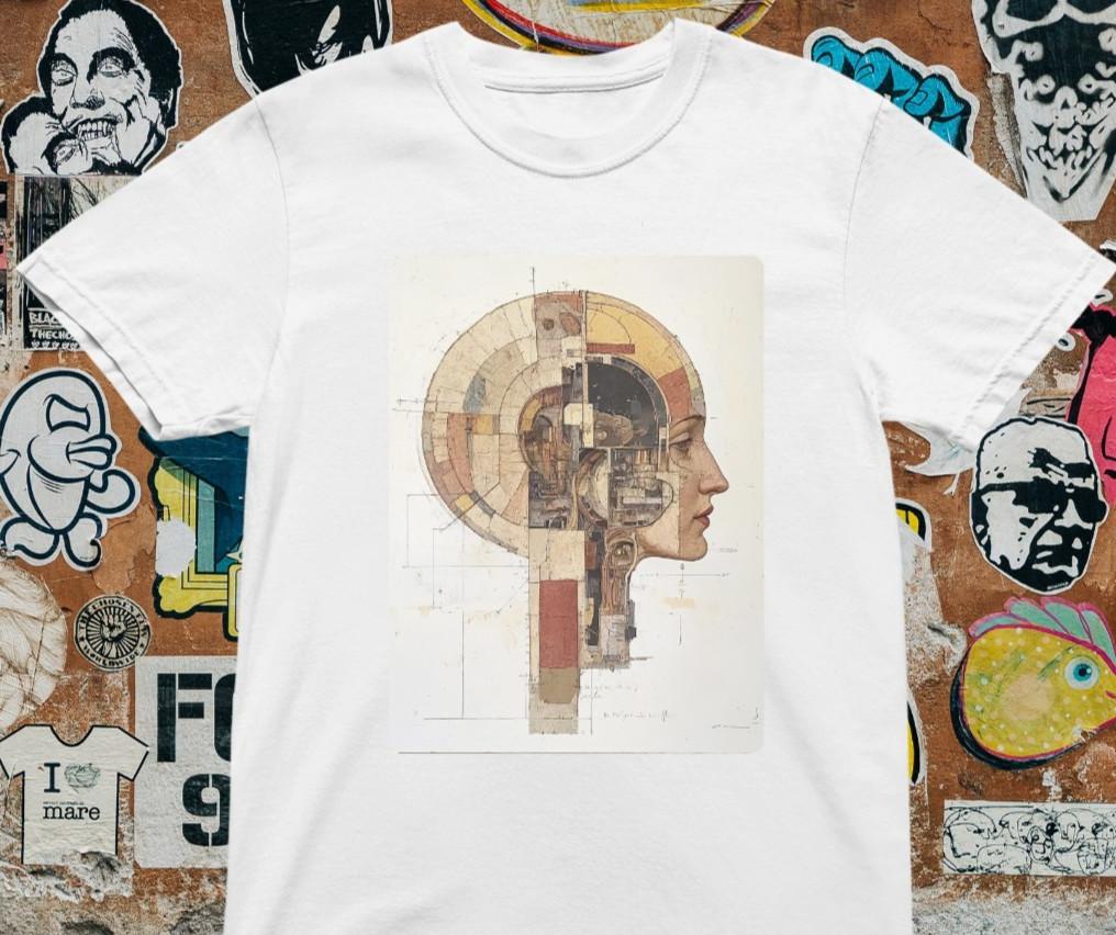 Steampunk Brain T-Shirt – Futuristic Head Design Abstract Cybernetic XXXL