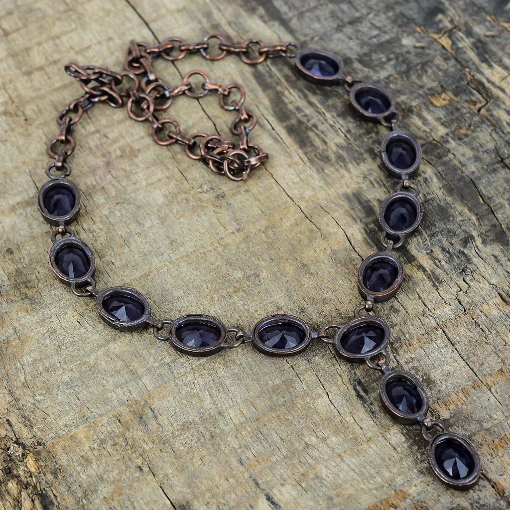 Faceted african amethyst necklace electroformed copper necklace handmade jewelry gemstone necklace adjustable chain necklace gifts for her