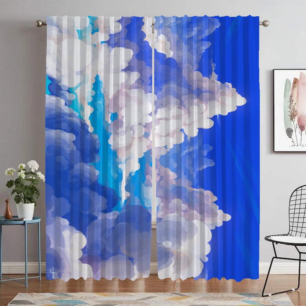 

Облачный тюль для спальни, затемняющие шторы для гостиной, занавески для домашнего интерьера, 2 шт., украшение на Хэллоуин W50xH70cmx2pcs-CL