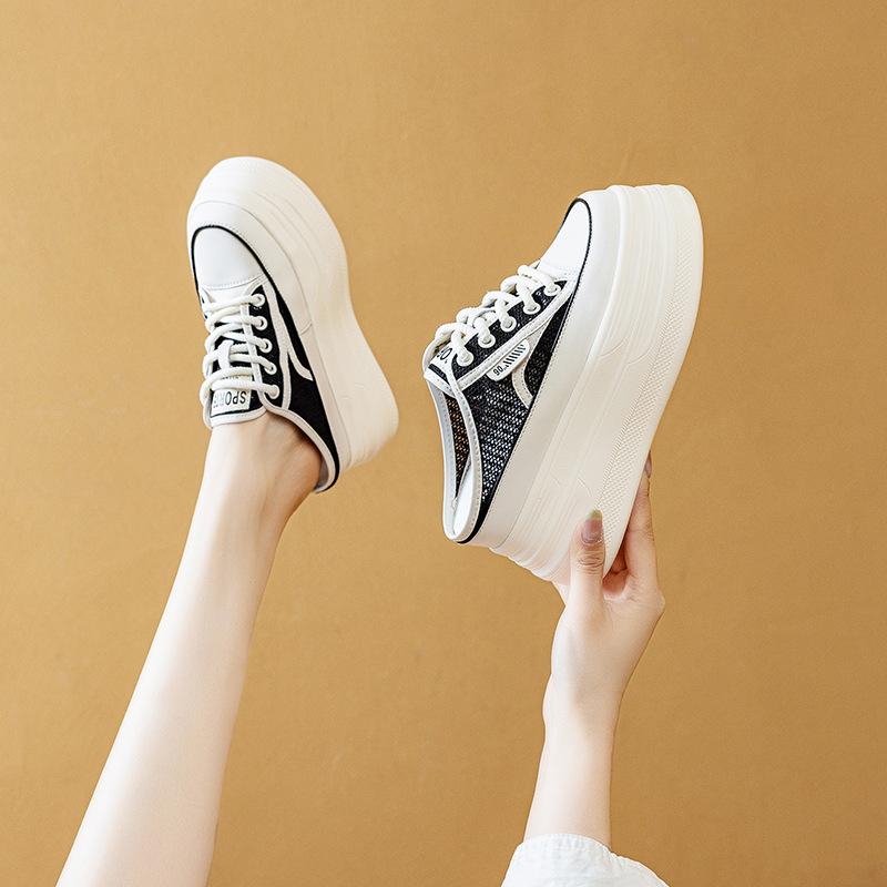 

2025 лето новый 8СМ увеличение высоты полиуретановая подошва сумка голова полуволочащиеся дышащие ленивые одна педаль повседневные маленькие белые туфли 39 чёрный