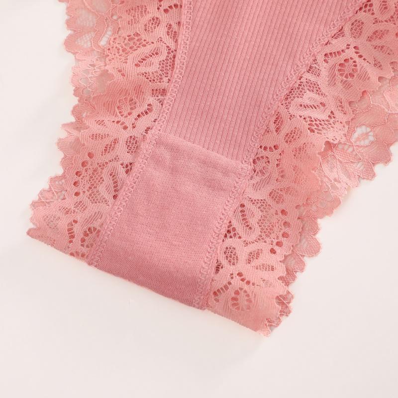 Women‘s Cotton Fabric Panties Sexy Lace Trim High Waist Underwear Solid Color Breathable Bikini Briefs Female Sexy Lingerie New