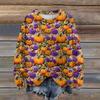 Ladies' Fashionable Casual Long Sleeved Halloween Printed Round Neck Knitted Yarn