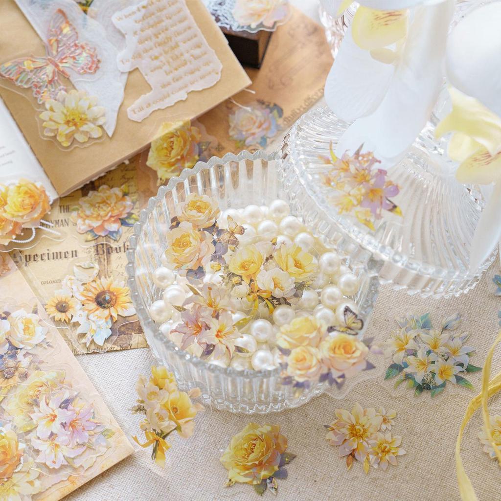 Flower Fantasy Illustration PET Sticker Pack: 40 Decorative Sheets for Journals & Collages