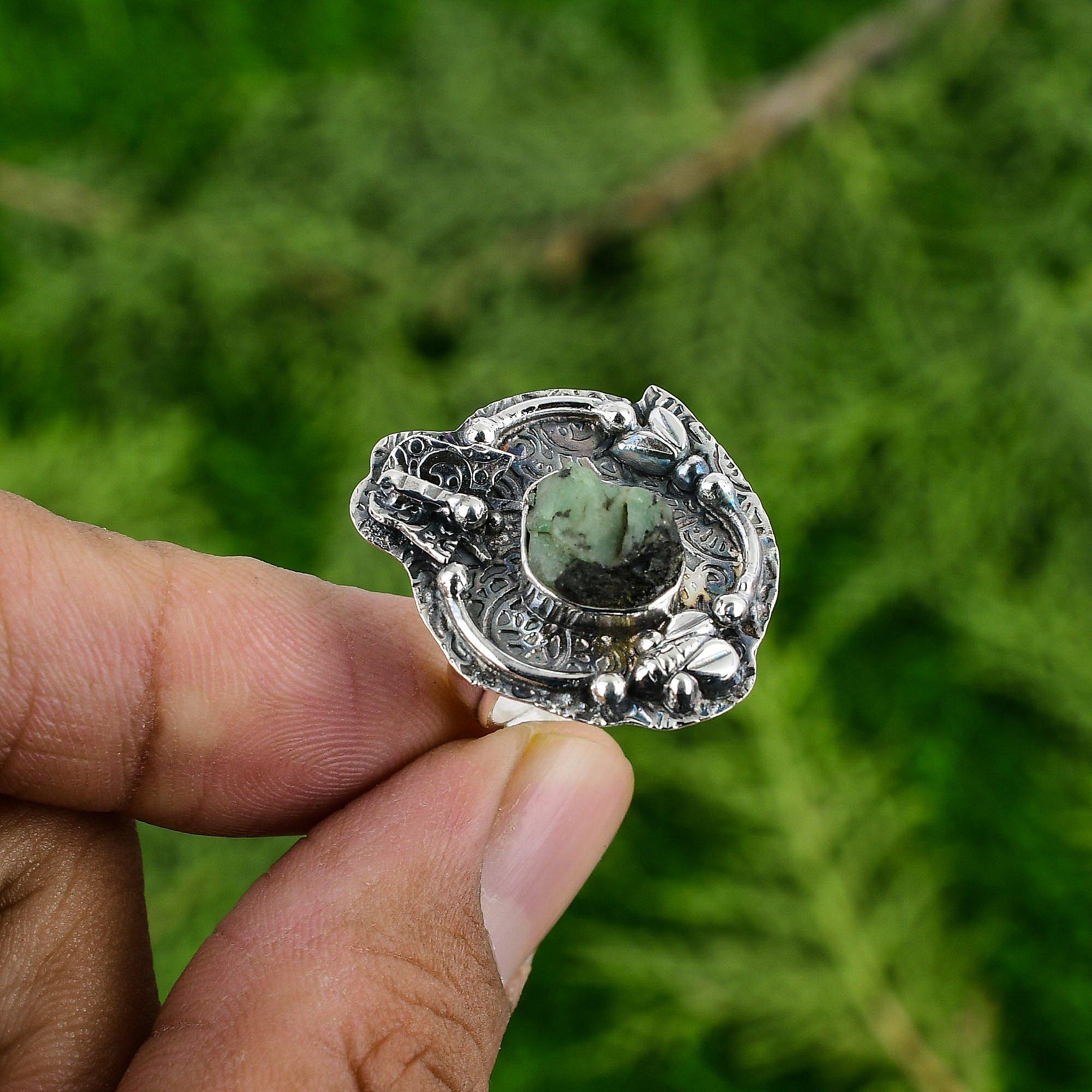 

Натуральный хризопраз необработанный эффектное кольцо в стиле ар-деко кольцо сестры ювелирные изделия стерлинговое серебро Adjustable