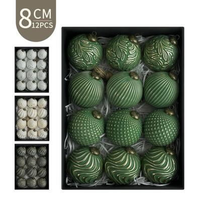 12pcs 8cm Christmas Tree Ball Pendant Retro Shatterproof Christmas Hanging Balls Elegant Reusable Xmas Tree Ornaments