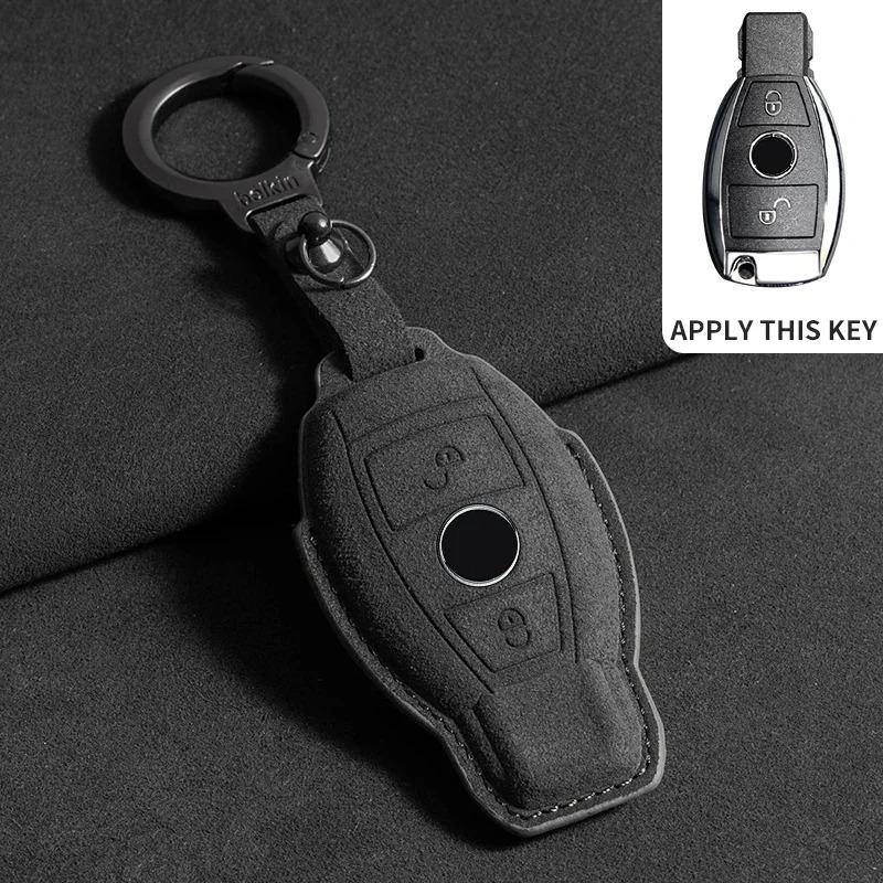 Leather Car Key Case for Mercedes Benz E Class W213 W205 E200 E260 E300 E320 AMG CLA 2018 2019 2020 Remote Suede Fob Shell Case