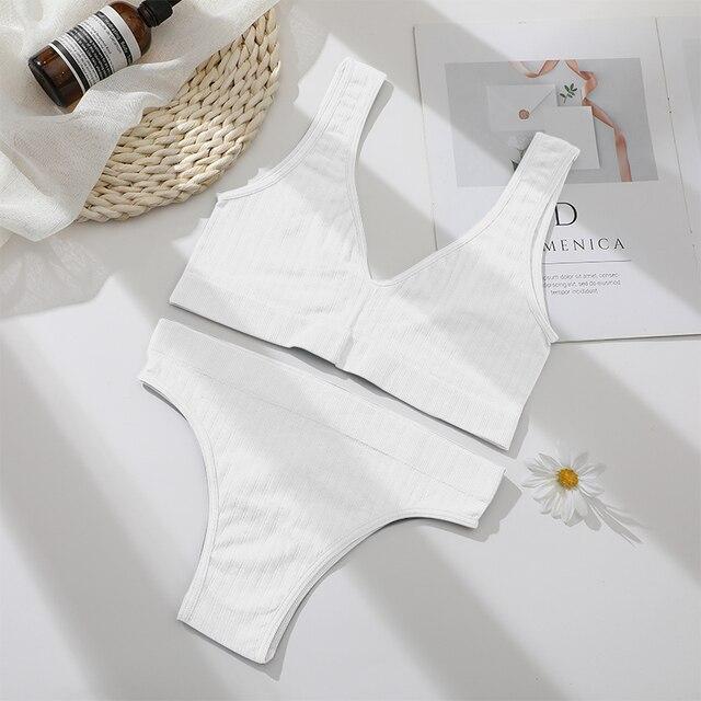 

FINETOO топ с глубоким v-образным вырезом, комплект трусиков, бесшовный бюстгальтер без косточек, женский сексуальный комплект с бюстгальтером M-XL, комплект нижнего белья с открытой спиной, костюм для девочек, комплект трусов с укороченным топом M белый