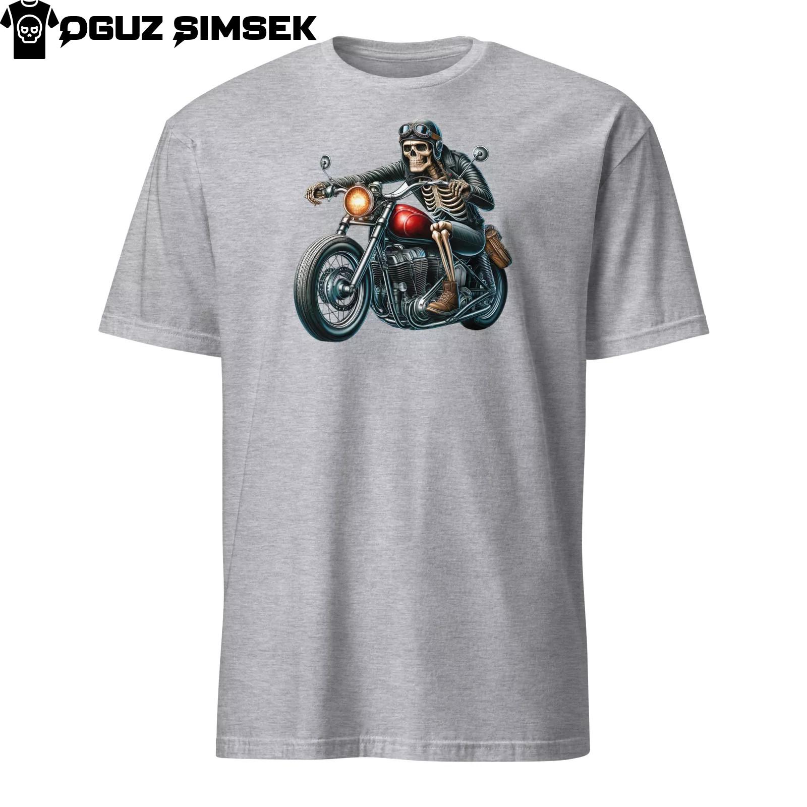 Skeleton on Motorcycle Unisex T-Shirt Mens Womens Tees Top | Cool Biker Graphic Tee 2XL