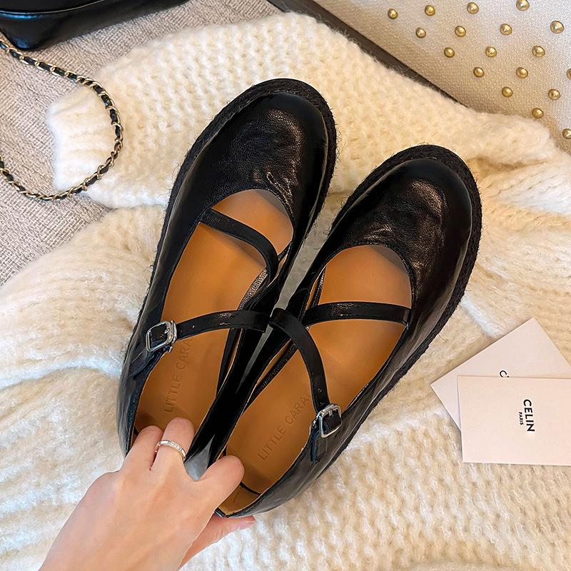 Autumn height increase Mary Jane shoes women's round head Mori women's muffin shallow mouth single shoes casual small wedge heel women's shoes