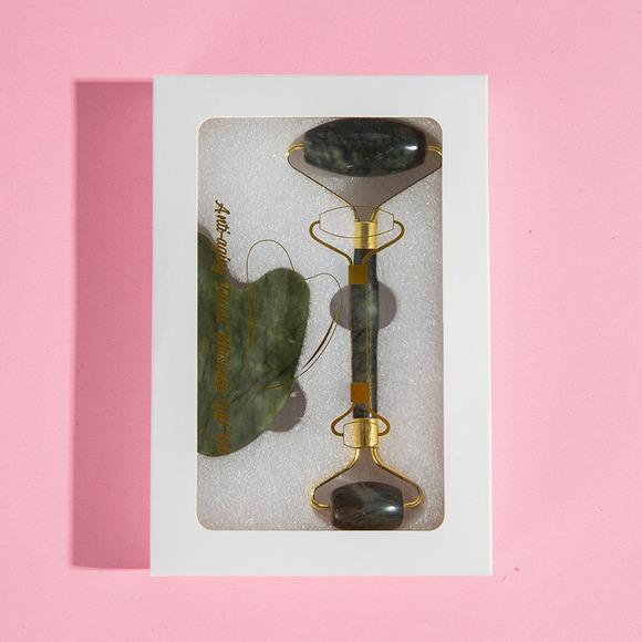 Pink Crystal Jade Roller & Gua Sha Beauty Set for Face, Eye, Body 