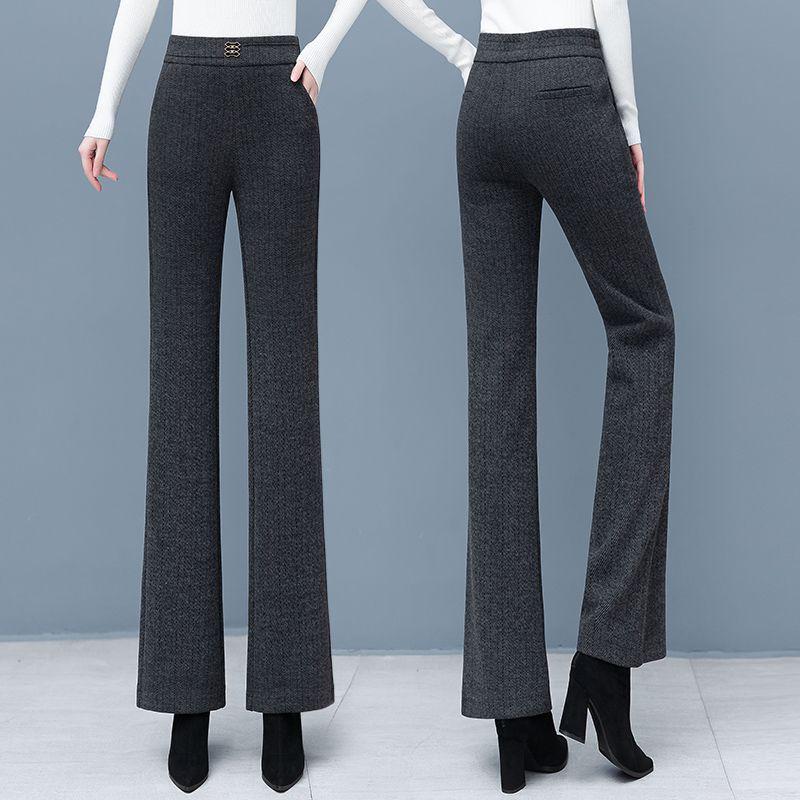 

Women s High-Waisted Micro-Flare Wool Pants - Autumn/Winter Style, Plus Velvet, Slimming, Casual, Thickened Mom Style. Ankle Pants - Black Gray - No Fleece