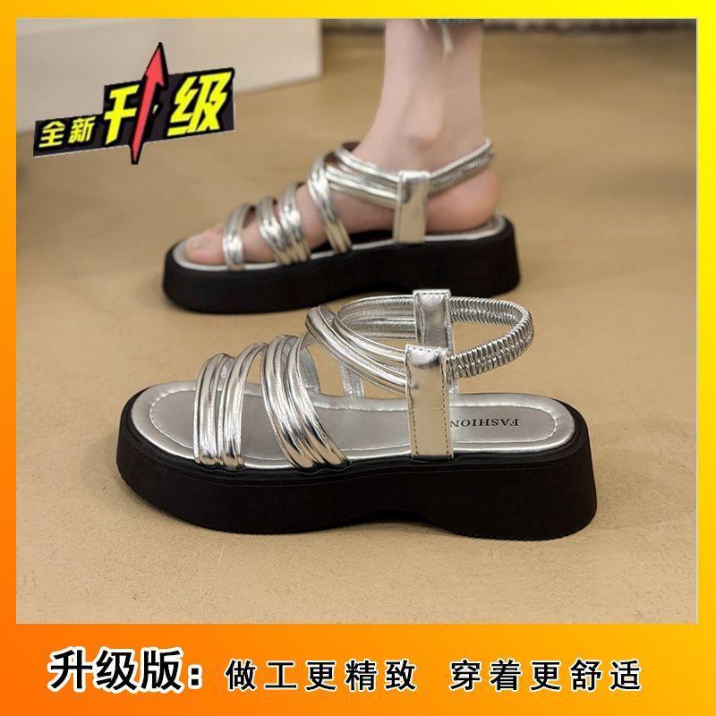 

Fashionable and simple with skirts, exquisite sandals, women s outerwear, 2025 summer and autumn new high-end Roman sandals, elastic bands 40