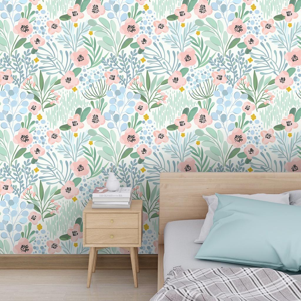 Watercolor Pink Floral Peel and Stick Wallpaper Vinyl Self Adhesive Removable Waterproof Wallpaper for Bathroom Cabinet Decor