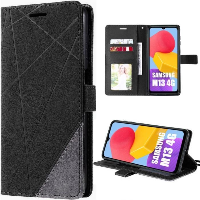 Coque pour samsung galaxy m13 - coque rabat effet cuir - noir