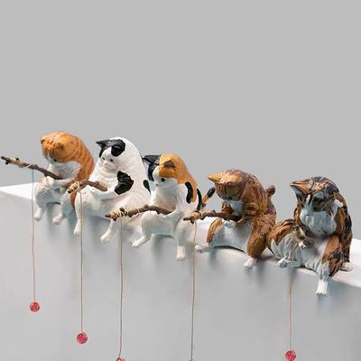 1/7Pcs/set Creative Fishing Cat Hanging Decor - Mini Micro-Landscape Ornament for Fish Tank & Office Desktop Decoration