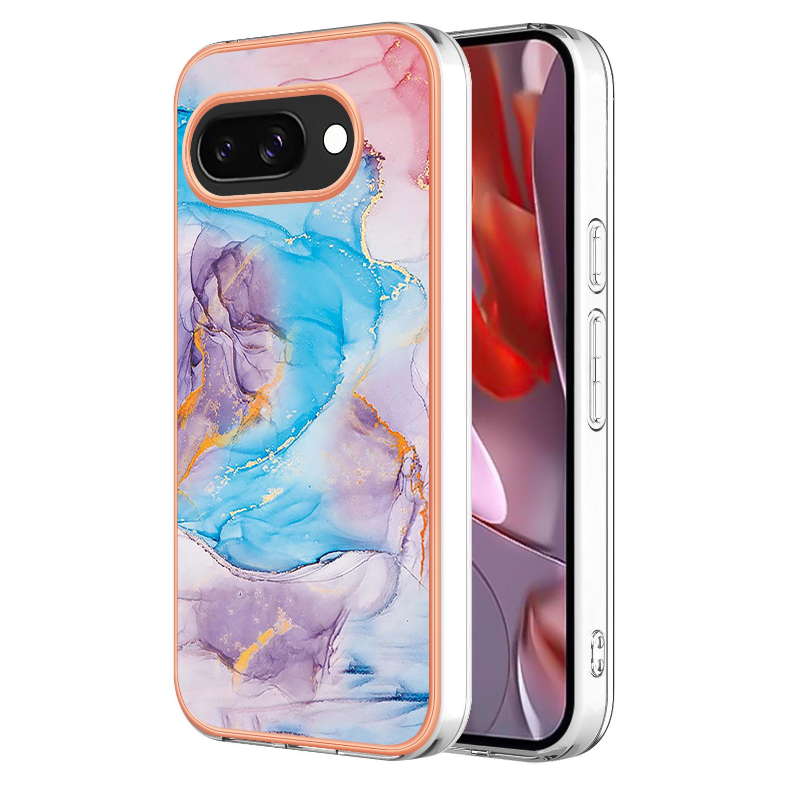 

For Google Pixel 9a Case with IMD Marble Flower Pattern TPU Mobile Back Cover Type D