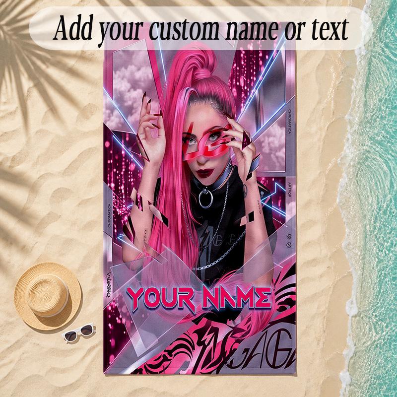 Beach TowelLady Gaga Custom Name Text Personalized Soft Towel for Beach Pool Indoor Home Decor Gift