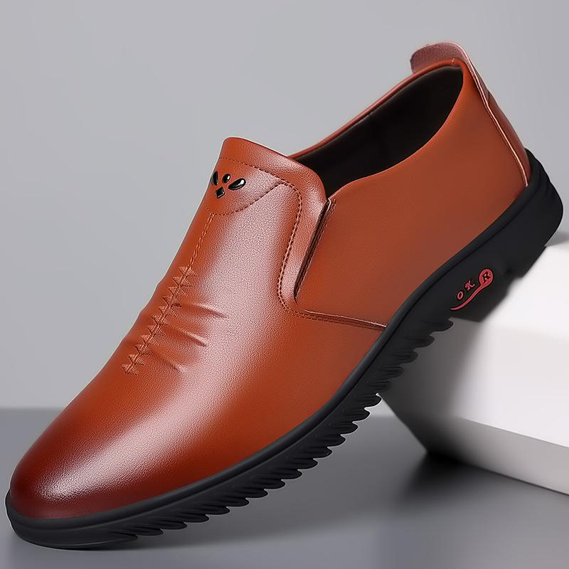 2025 spring new men's daily casual leather shoes men's leather breathable single shoes soft leather soft sole dad shoes 8158