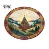 Soft Imitation Cashmere Rug Round Christmas Rug, 39" Santa Snowflake Pattern, Non Slip Carpet Holiday Area for Home Living Room Bedroom Decor Washable