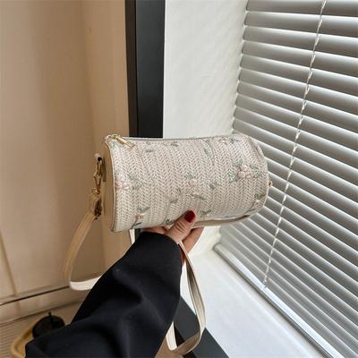 Fashionable Embroidery Female Crossbody Bags  Summer Trendy All-Matched Women Single Shoulder Pack Casual Ladies Barrel Bag