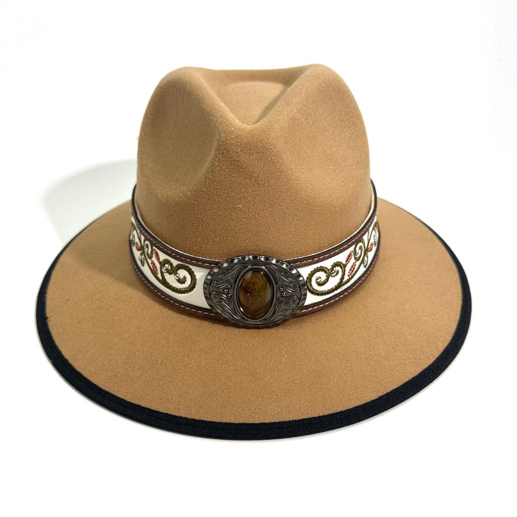 Men And Women Peach Top Western Cowboy Hat Style Jazz Hat Big Edge Top Hat