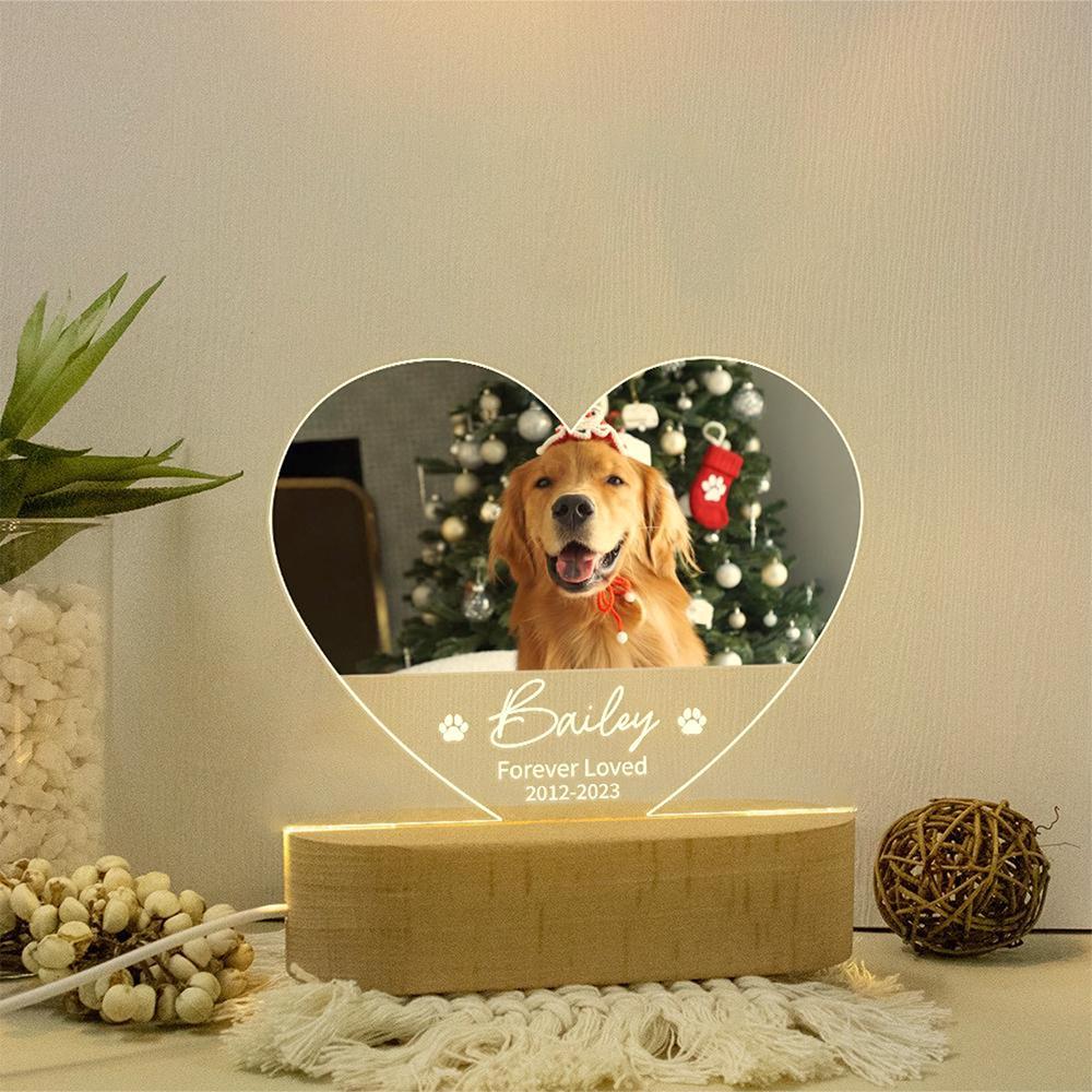 Custom Pet Photo LED Night Light Pet Memorial Acrylic Decor Photo Frame Home Ornament Cute Animal Pattern Gift for Pet Lovers
