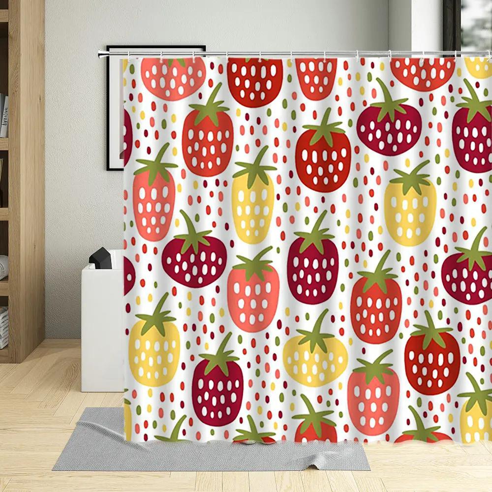 Cartoons Fruit Strawberry Printing Bathroom Curtains Waterproof with Hooks Shower Curtain Polyester Hanging Curtains Multi Size