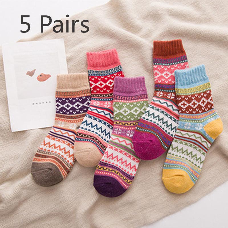 

5 пар толстых и теплых носков из кроличьей шерсти с узором в виде крестообразных цветов в этническом стиле и кашемировых носков крупной вязки для осени и зимы 5 pairs