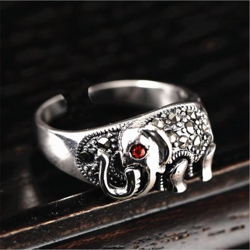 Creative Red Eyes Elephant 925 Sterling Silver Jewelry Auspicious Wishful Personality Animal Exquisite Opening Rings  R323