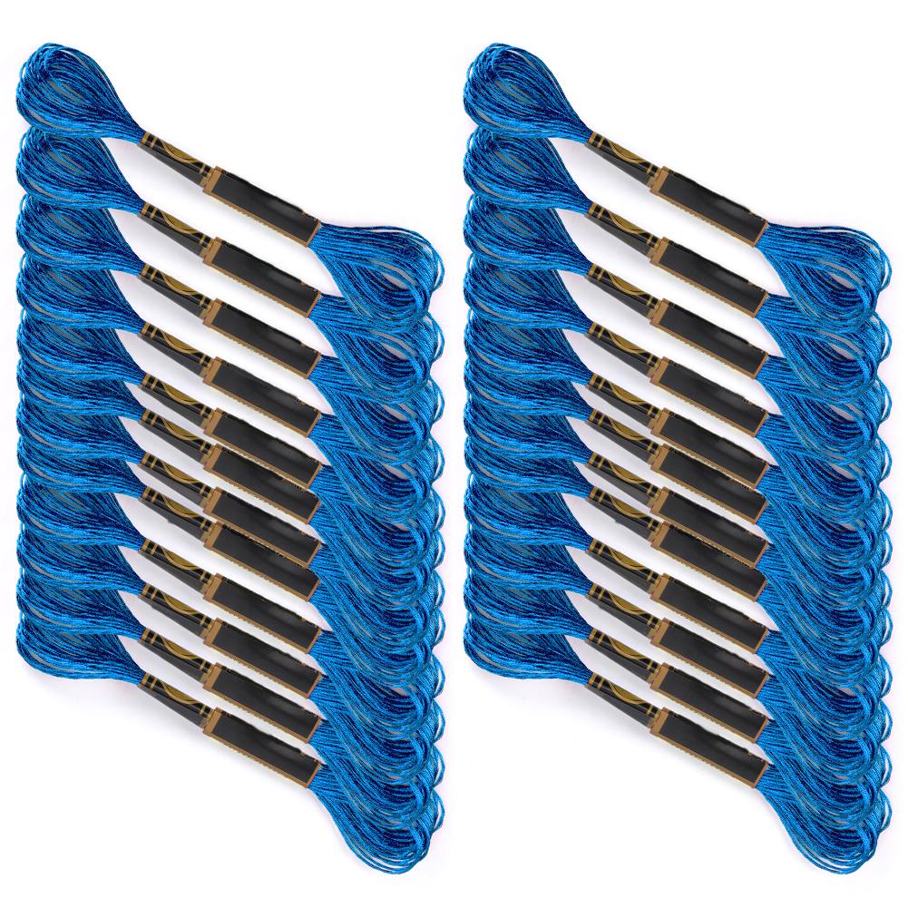 24 Piezas Hilo Punto de Cruz Bordado Brillante Azul Trenzado Hilo Dental Lana Hecha a Mano Madejas de Algodón