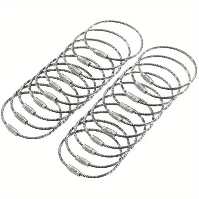 20pcs Stainless Steel Wire Keychains Cable Key Rings Luggage Loops Tag Keepers Heavy Duty Keychain 304 Stainless Steel Ring