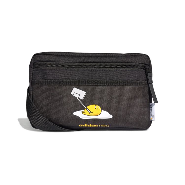 Adidas Neo × Gudetama Collaboration GDTM Logo Print Fashion Casual Polyester Crossbody Bag Unisex bags Black GM0132 Black